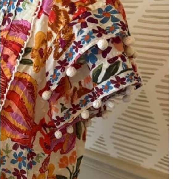 Farm Rio Bananas Pom Pom Pintuck Blouse.  Size Small - Picture 3 of 7